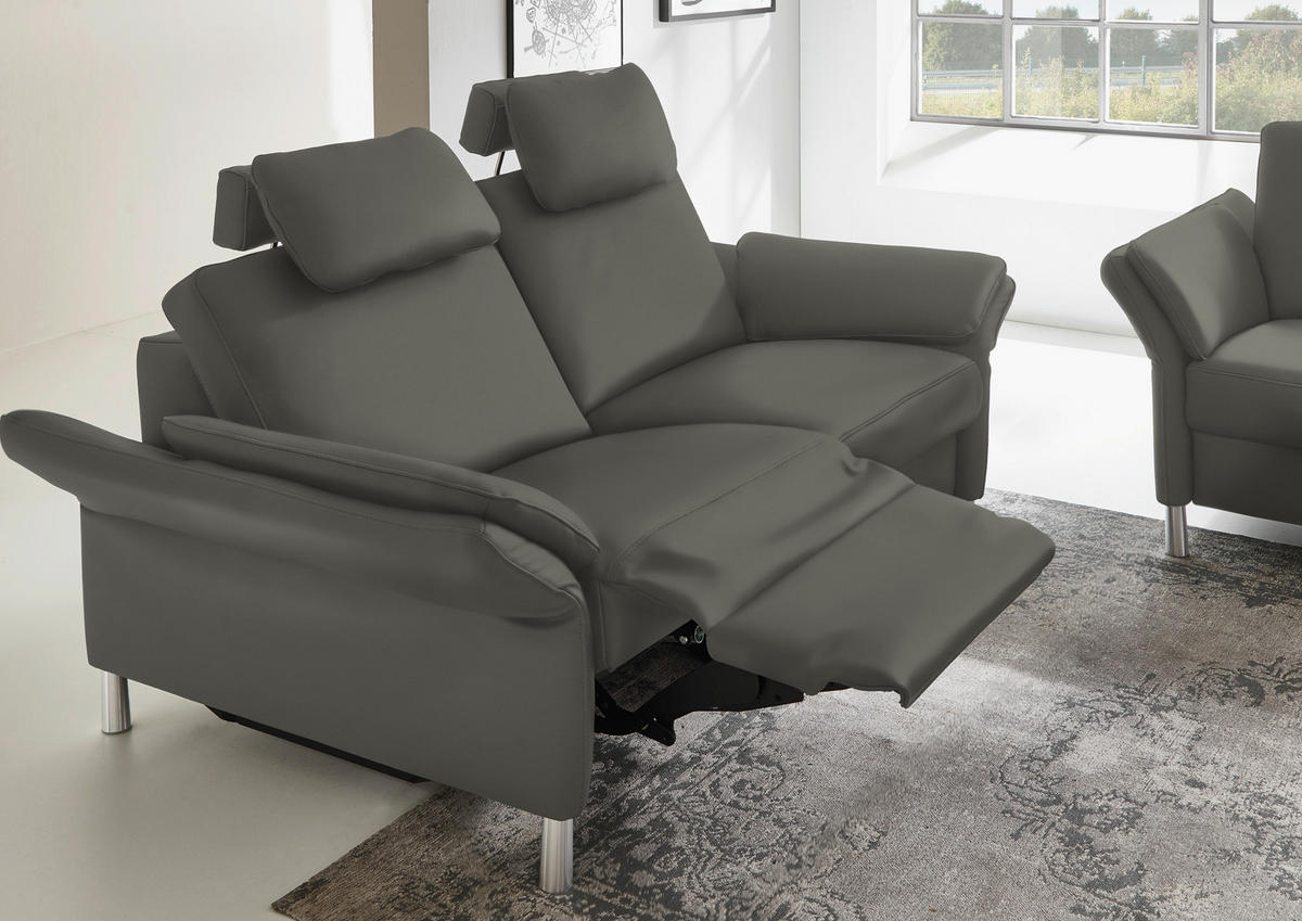 3-SITZER-SOFA in Echtleder Dunkelgrau  - Dunkelgrau/Alufarben, Design, Leder/Metall (190/82/99cm) - Dieter Knoll
