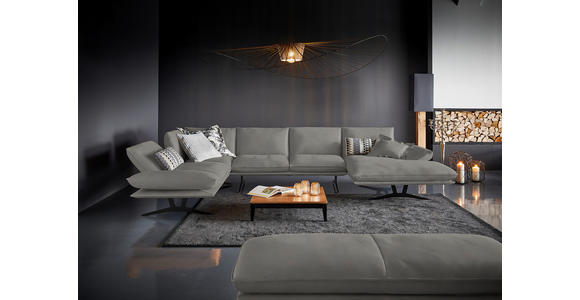 WOHNLANDSCHAFT in Echtleder Hellgrau - Hellgrau/Schwarz, Natur, Leder/Metall (222/364/159cm) - Dieter Knoll