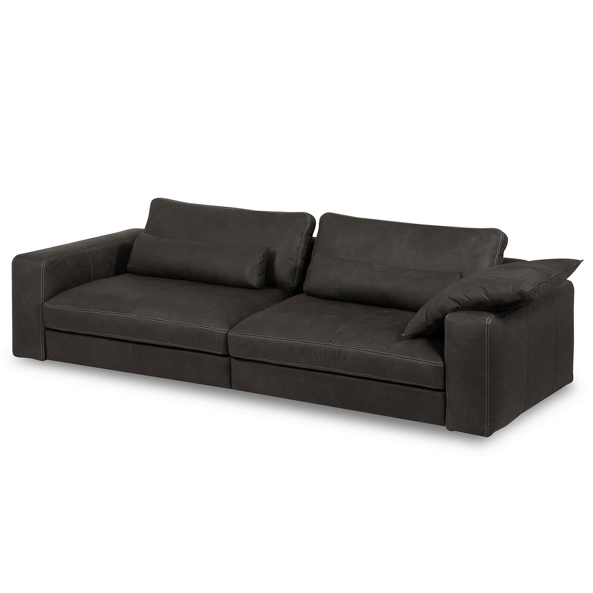 3-SITZER-SOFA  in Echtleder Dunkelgrau   - Dunkelgrau/Beige, Design, Leder/Kunststoff (300/85/123cm) - Livetastic