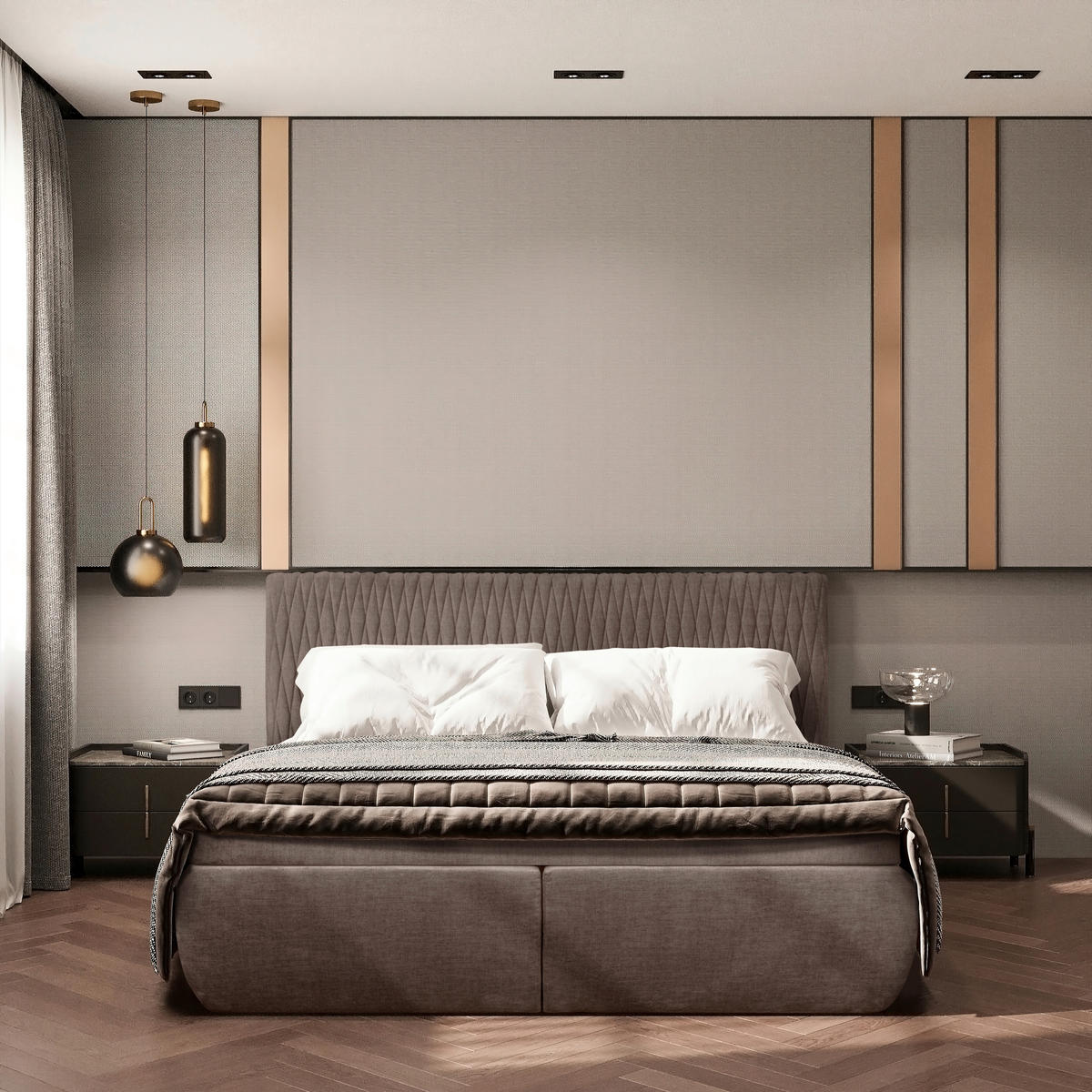 BOXSPRING-ÁGY - natúr színű/barna, Basics, textil/fa (160/200cm) - Carryhome