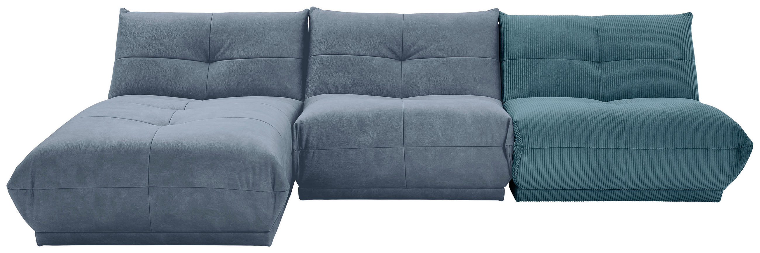 ECKSOFA Petrol, Blaugrau Cord, Lederlook  - Blaugrau/Petrol, Trend, Textil (185/315cm) - Livetastic