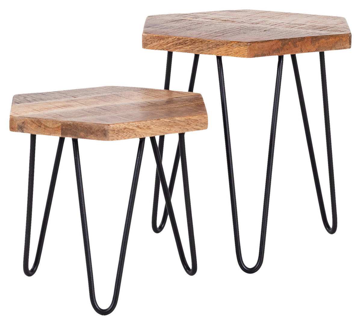 SATZTISCH Mangoholz massiv sechseckig Naturfarben, Schwarz  - Schwarz/Naturfarben, MODERN, Holz/Metall - MID.YOU