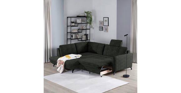 ECKSOFA in Flachgewebe, Leinenoptik Dunkelgrün  - Dunkelgrün/Schwarz, Design, Textil/Metall (208/247cm) - Xora