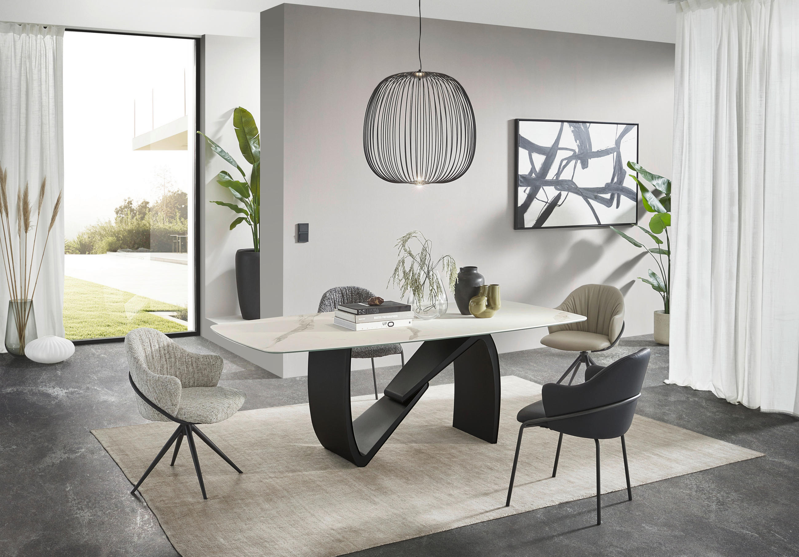 ESSTISCH in Metall, Keramik 220/110/76 cm  - Beige/Schwarz, Design, Keramik/Metall (220/110/76cm) - Emilio Belluti