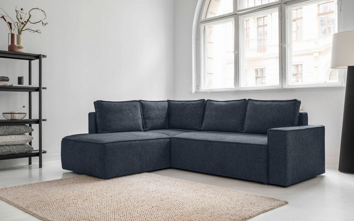 ECKSOFA in Dunkelblau  - Weiss/Schwarz, Design, Kunststoff/Textil (194/246cm) - MID.YOU