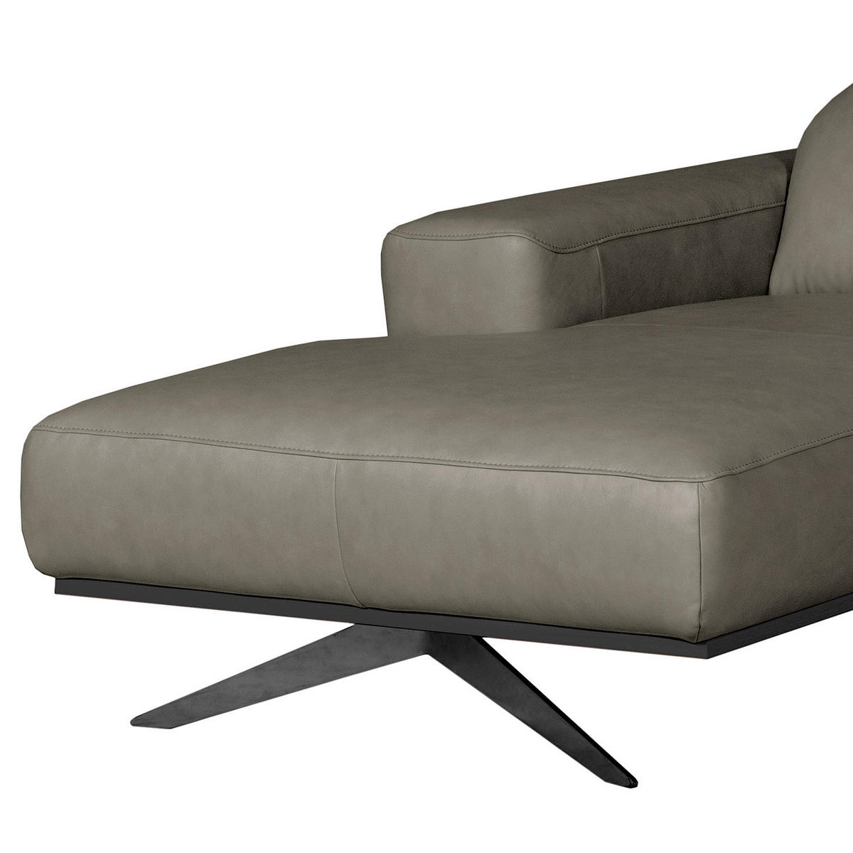 ECKSOFA  in Echtleder Grau Rücken echt, Kopfteilverstellung  187/295 cm  - Schwarz/Grau, Design, Leder/Metall (187/295cm) - Livetastic