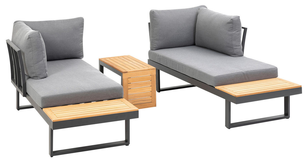 LOUNGEGARNITUR   253/70/175 cm Teakholz Aluminium  - Anthrazit/Grau, Basics, Holz/Textil (253/70/175cm) - Gardenson