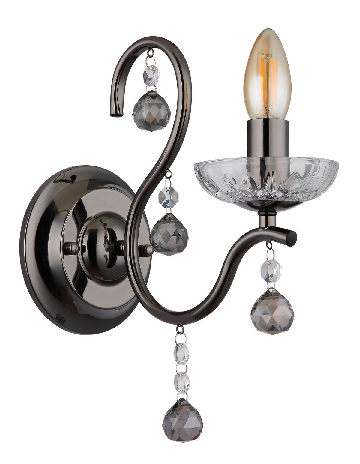 WANDLEUCHTE - Klar/Schwarzchrom, Konventionell, Glas/Metall (14/24/33cm) - Globo