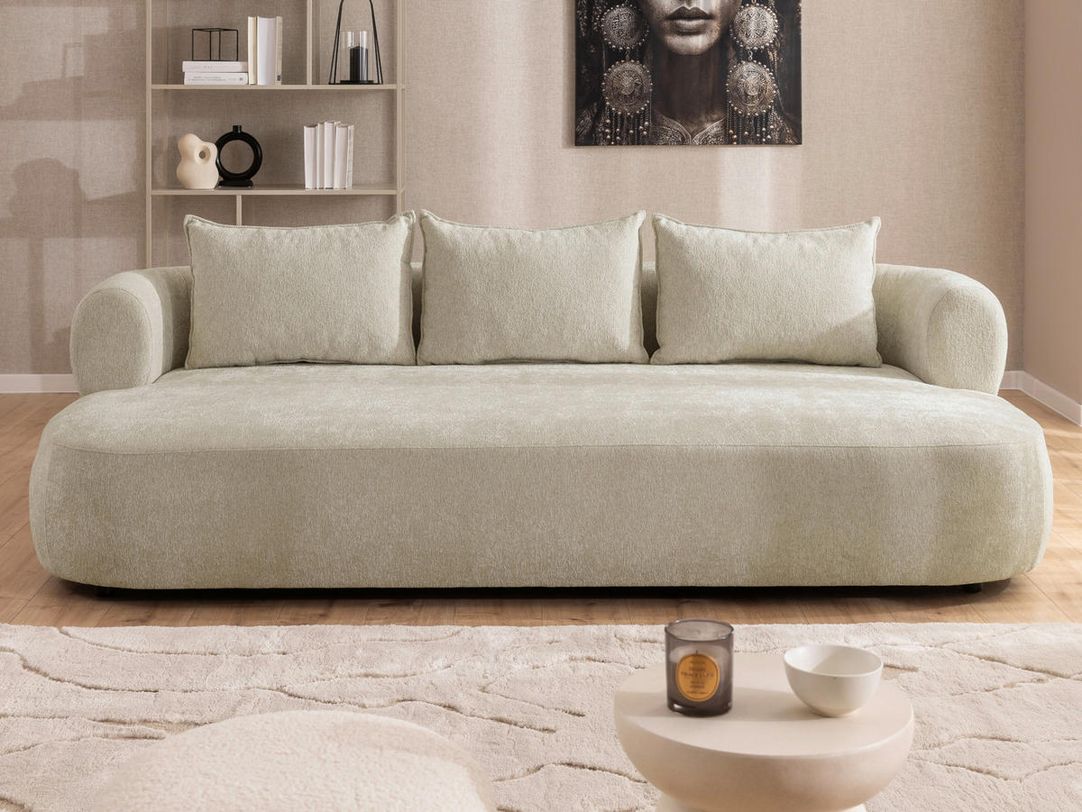 BIGSOFA in Chenille Beige  - Beige/Schwarz, Design, Kunststoff/Textil (240/76/122cm) - Livetastic