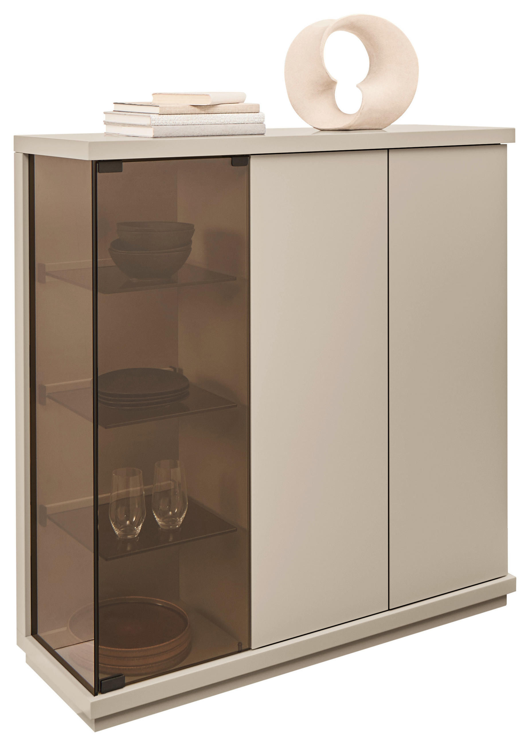 HIGHBOARD Taupe  117/128/38 cm  - Taupe, Design, Glas/Holzwerkstoff (117/128/38cm) - Emilio Belluti