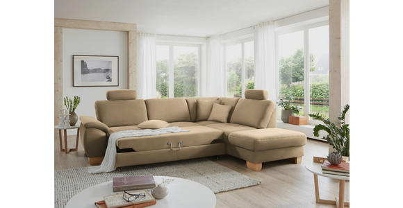 ECKSOFA in Mikrofaser Beige  - Wildeiche/Beige, Natur, Holz/Textil (286/236cm) - Voleo