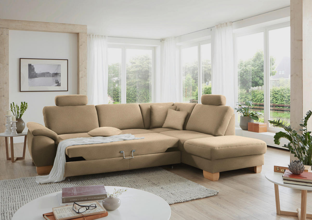 ECKSOFA in Mikrofaser Beige  - Wildeiche/Beige, Natur, Holz/Textil (286/236cm) - Voleo