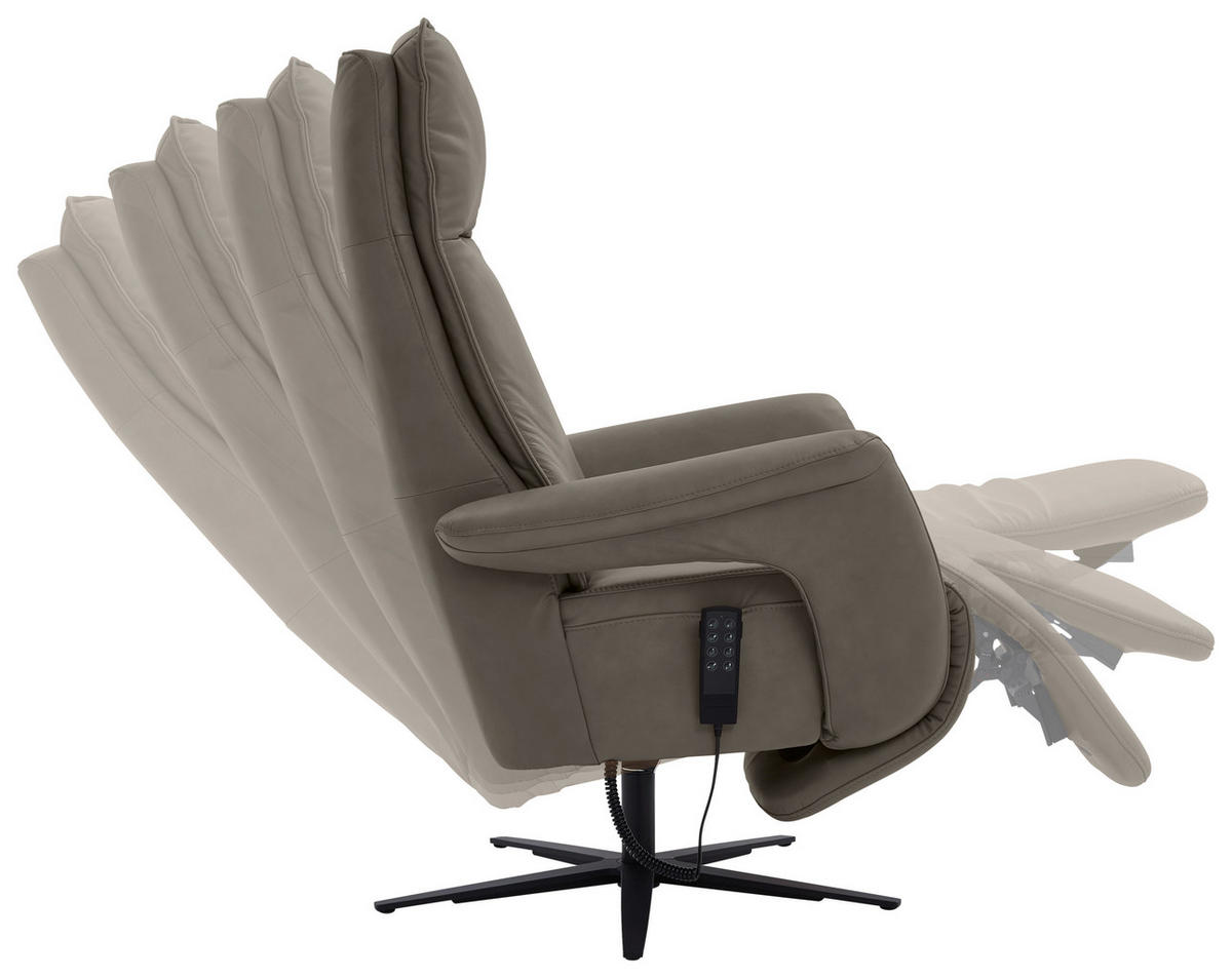 RELAXSESSEL in Leder Graubraun  - Graubraun/Schwarz, Design, Leder/Metall (83/123/87cm) - Valdera