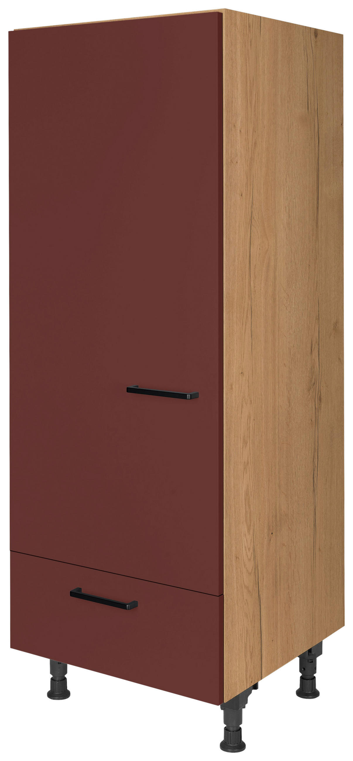 GERÄTEUMBAUSCHRANK 60/168/58 cm in Rot, Eichefarben - Eichefarben/Rot, MODERN, Holzwerkstoff/Metall (60/168/58cm) - Nobilia