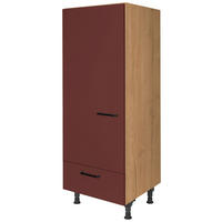 GERÄTEUMBAUSCHRANK 60/168/58 cm  in Rot, Eichefarben  - Eichefarben/Rot, MODERN, Holzwerkstoff/Metall (60/168/58cm) - Nobilia