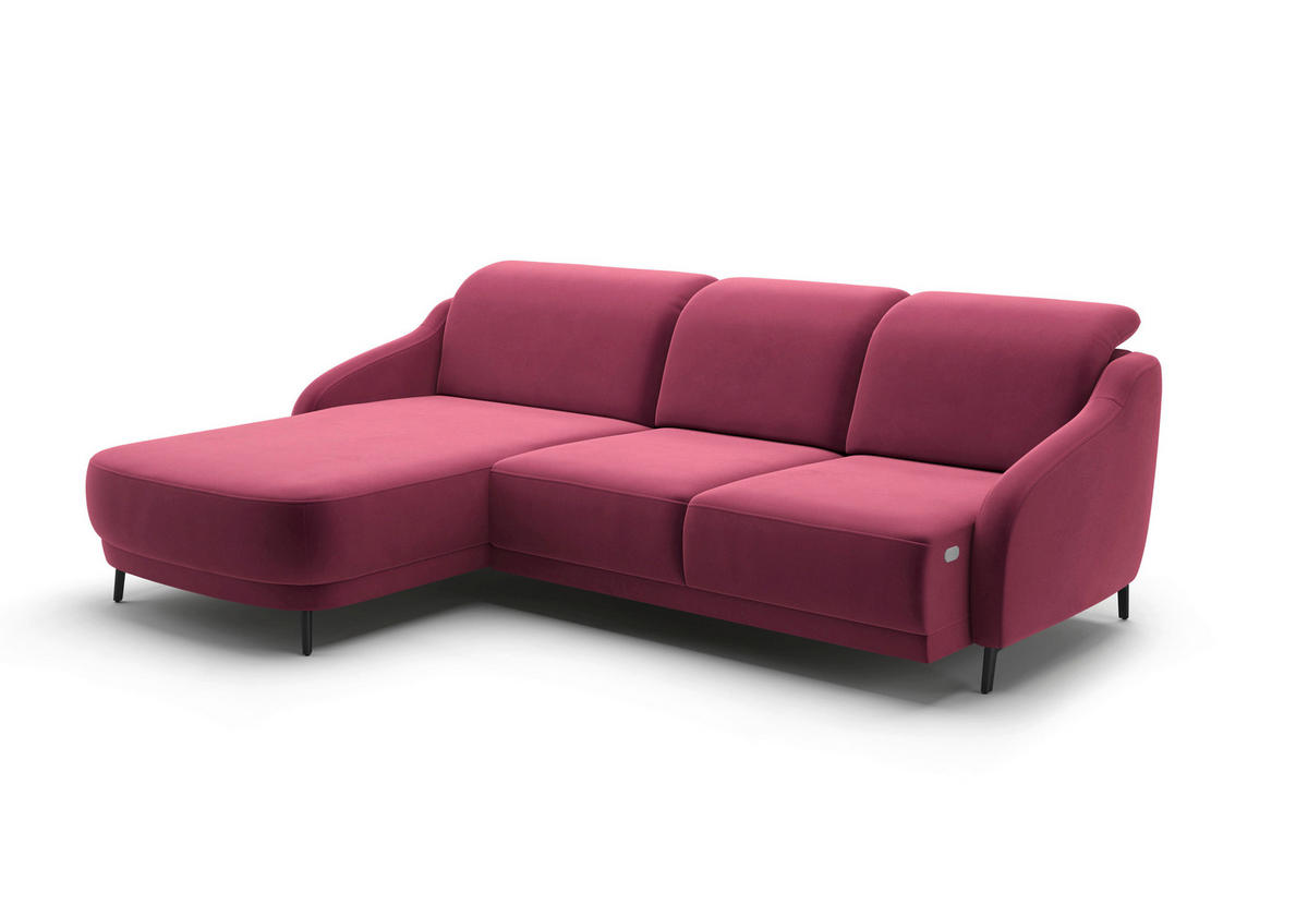 ECKSOFA BLUES V Aubergine Samt  - Aubergine/Schwarz, MODERN, Textil/Metall (191/271cm) - Sit & More
