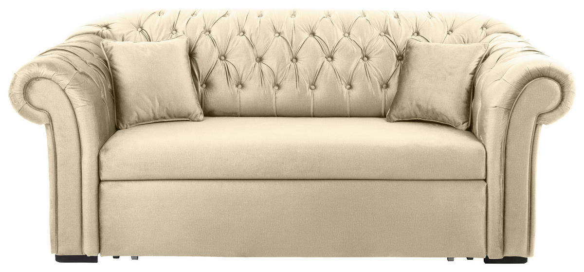 SCHLAFSOFA  mit Velours Beige  - Beige/Schwarz, Design, Holz/Textil (213/86/99cm) - MID.YOU