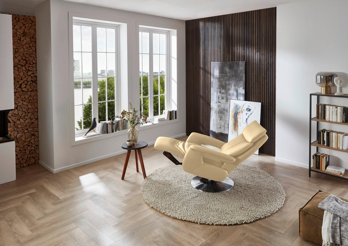 RELAXSESSEL in Leder Beige  - Edelstahlfarben/Beige, Design, Leder/Metall (78/112/85cm) - Cantus
