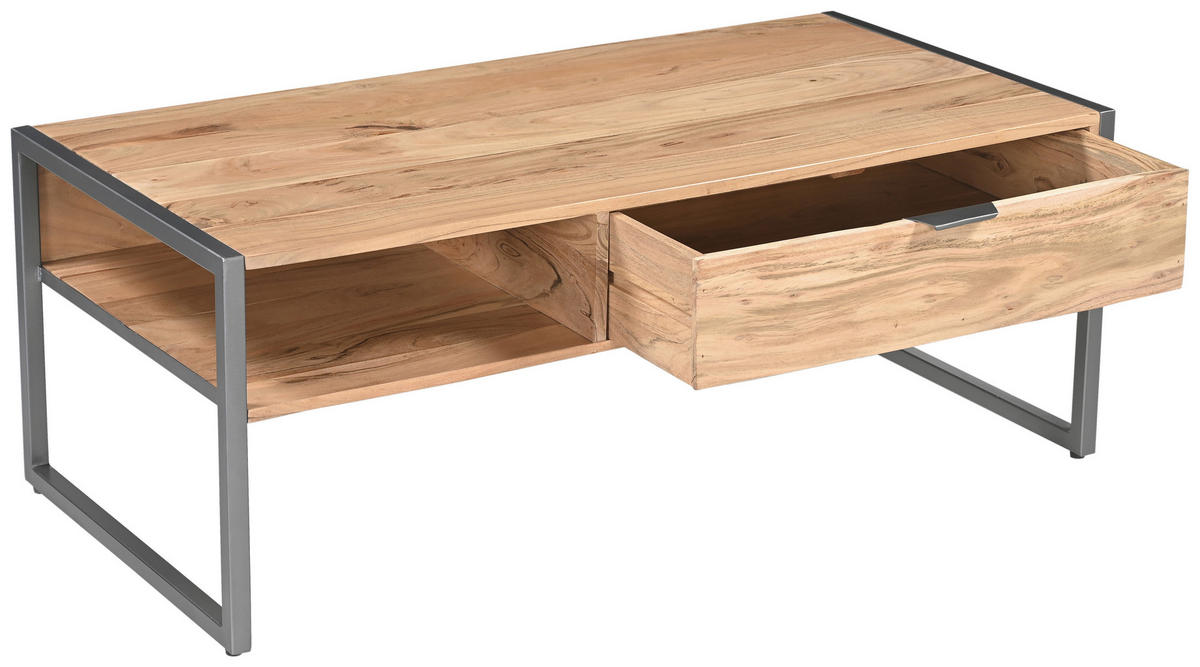 COUCHTISCH Coswig Akazie vollmassiv 120/60/45 cm rechteckig Naturfarben  - Naturfarben/Grau, KONVENTIONELL, Holz/Metall (120/60/45cm) - Livetastic