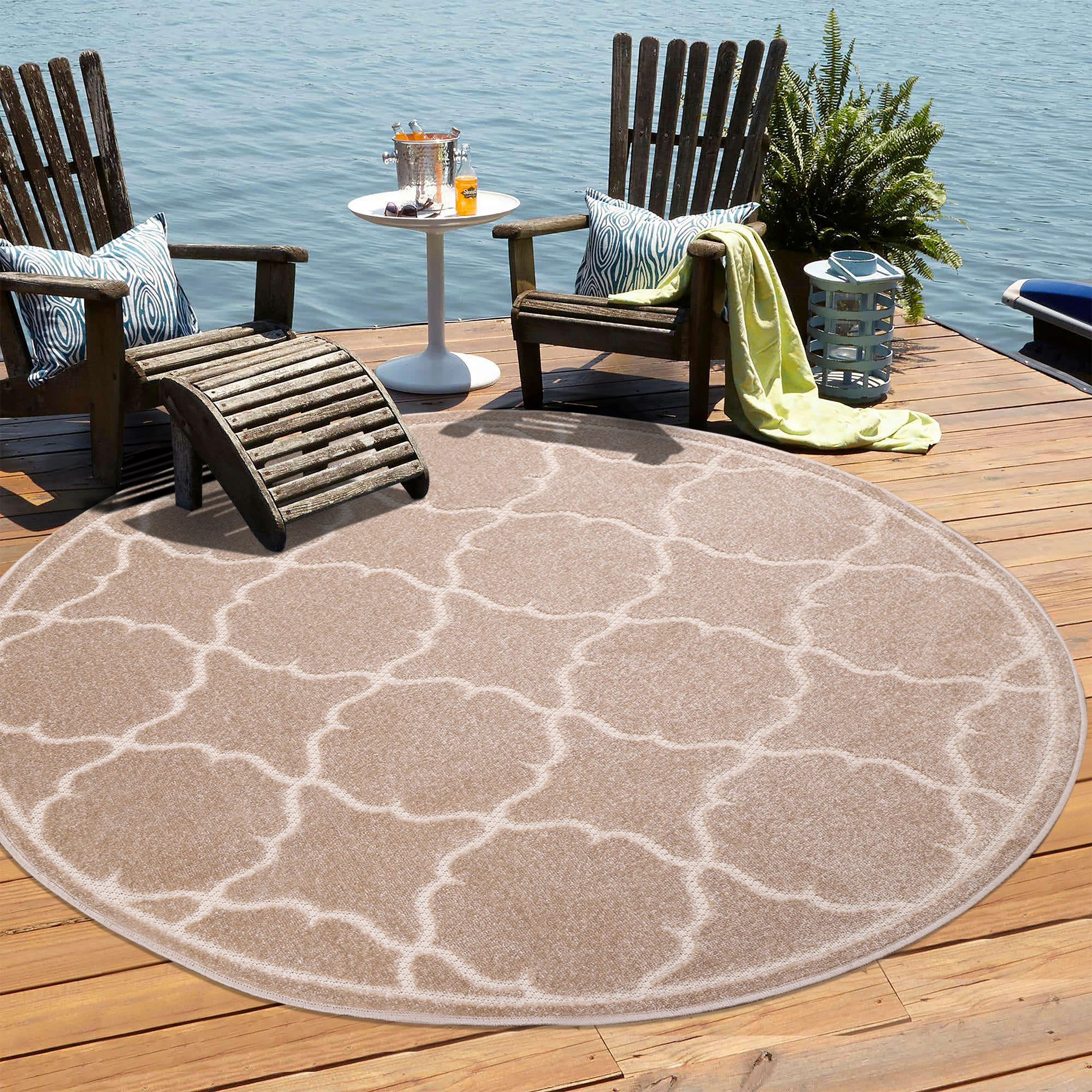 Thumbnail - Novel Outdoorteppich Berlin, Beige, Textil, geometrisch, rund, Oeko-Tex® Standard 100, pflegeleicht, Teppiche & Böden, T...