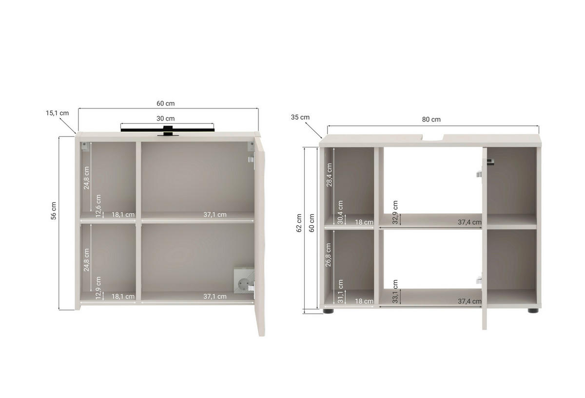 BADEZIMMER 2-teilig  in 80 cm  - Kaschmir/Schwarz, Trend, Glas/Holzwerkstoff (80cm) - Respekta
