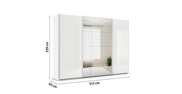 SCHWEBETÜRENSCHRANK  in Weiß Hochglanz, Weiß  - Weiß Hochglanz/Alufarben, KONVENTIONELL, Glas/Holzwerkstoff (315/229/62cm) - Xora