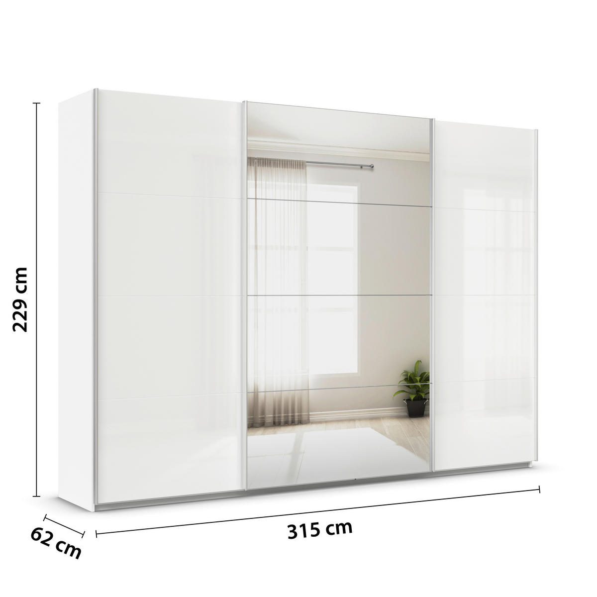 SCHWEBETÜRENSCHRANK  in Weiß Hochglanz, Weiß  - Weiß Hochglanz/Alufarben, KONVENTIONELL, Glas/Holzwerkstoff (315/229/62cm) - Xora