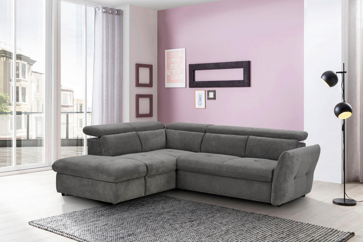 SEDEŽNA GARNITURA, mikrovlakna temno siva  - temno siva/črna, Design, umetna masa/tekstil (224/254cm) - Stylife