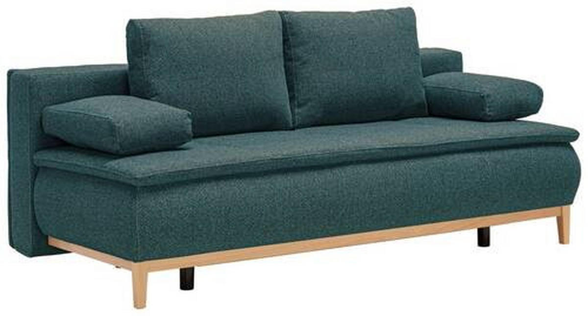 BOXSPRINGSOFA Flachgewebe Petrol  - Eichefarben/Beige, Design, Holz/Textil (202/78/93/100cm) - Carryhome