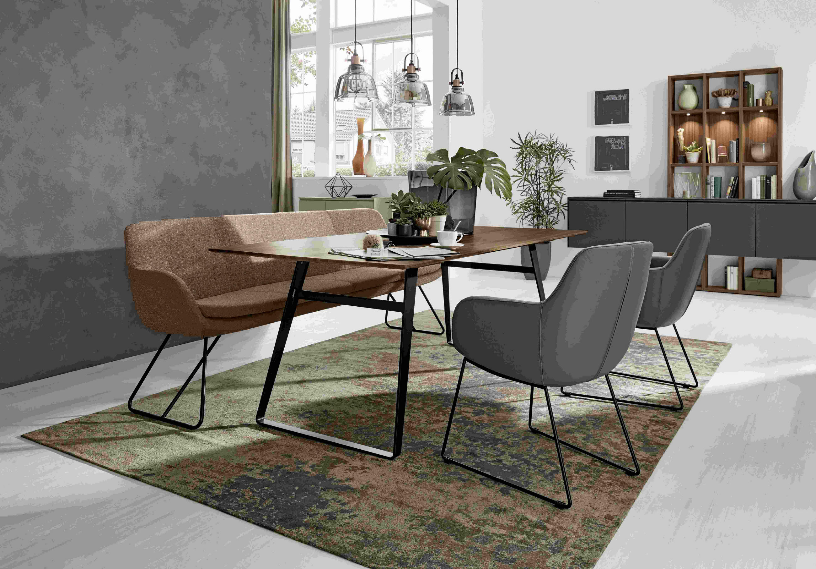 SITZBANK 220/87/65 cm Webstoff Hellbraun Metall  - Hellbraun/Schwarz, Design, Textil/Metall (220/87/65cm) - Musterring