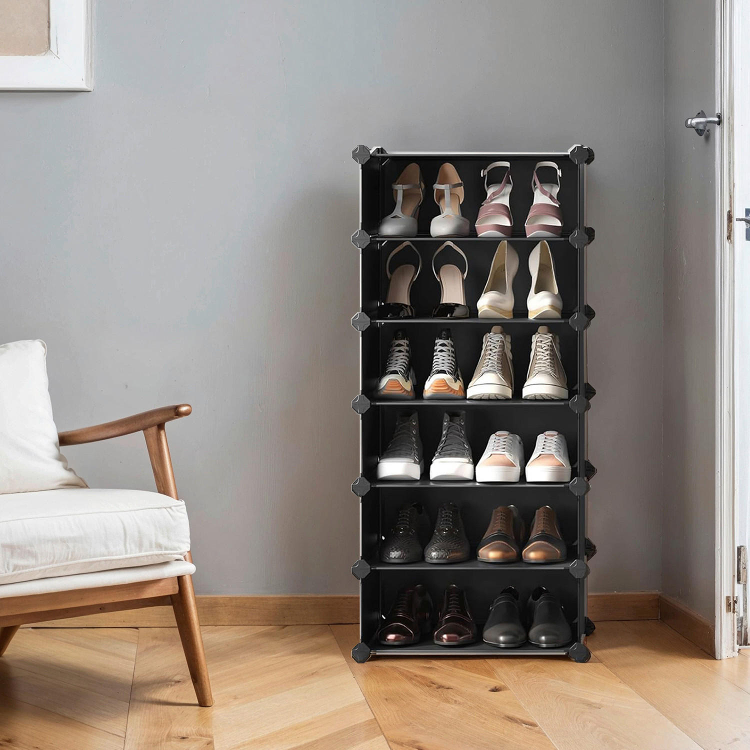 SCHUHREGAL Schwarz, Weiß  - Schwarz/Weiß, Basics, Kunststoff/Metall (43/173/31cm)
