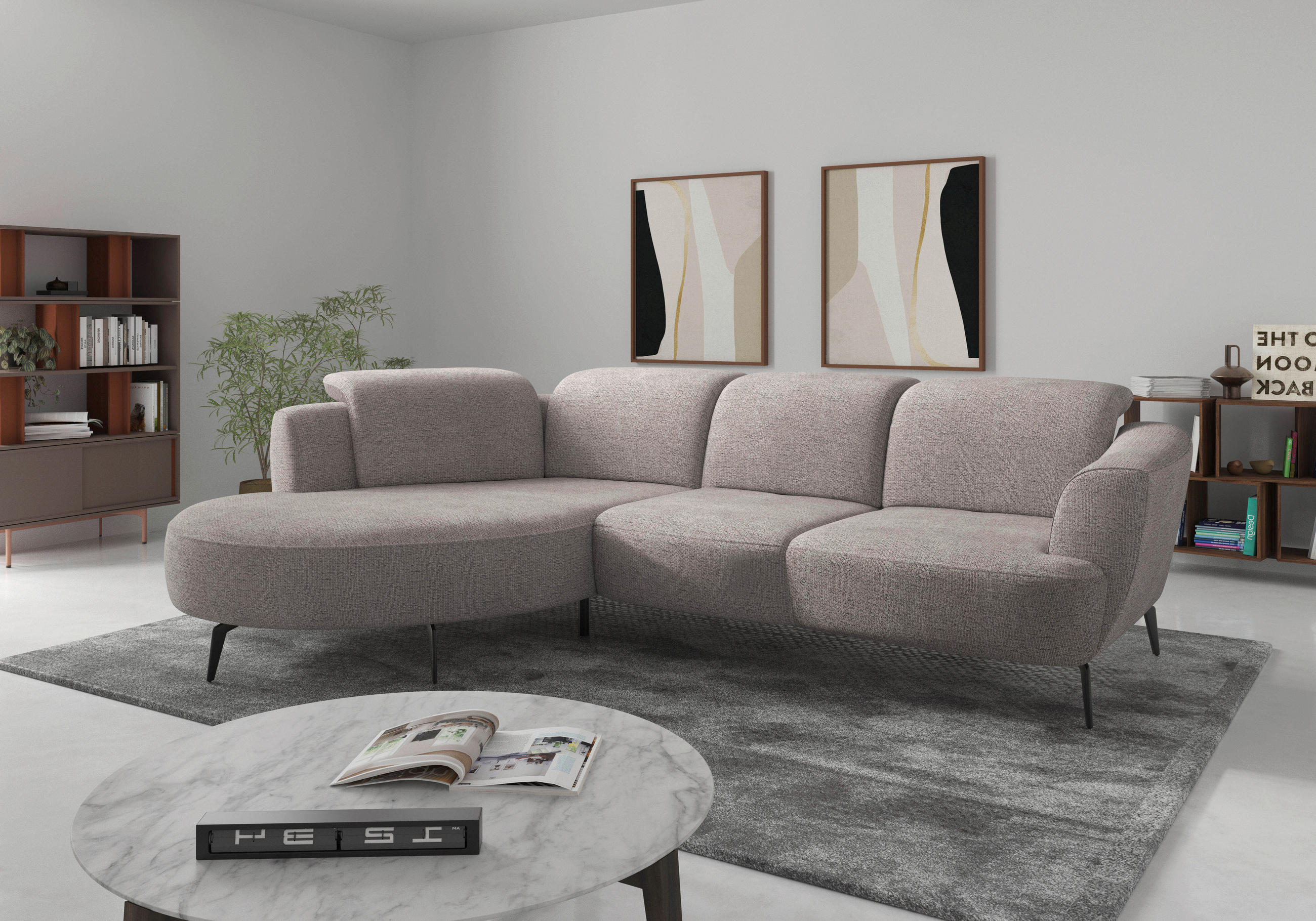 ECKSOFA in Chenille Silberfarben  199/309 cm  - Silberfarben/Schwarz, KONVENTIONELL, Textil/Metall (199/309cm) - Sit & More