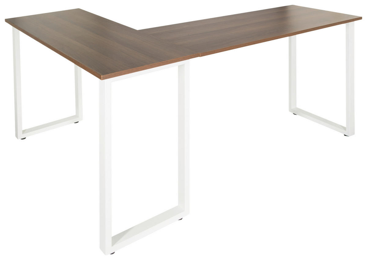 HÖRNSKRIVBORD 165/120/75 cm  in vit, valnötsfärgad  - vit/valnötsfärgad, Basics, metall/trämaterial (165/120/75cm) - MID.YOU