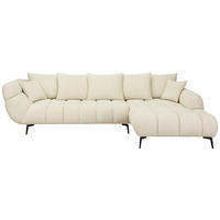 ECKSOFA 318/217 cm  in Bouclé Naturfarben Zierkissen, Rückenkissen, Rücken echt  318/217 cm  - Schwarz/Naturfarben, MODERN, Textil/Metall (318/217cm) - Carryhome