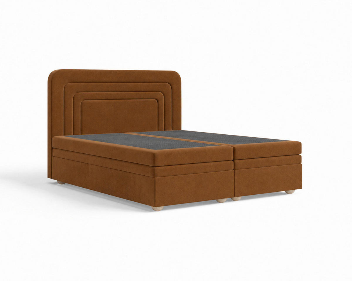 BOXBETT 160/200 cm,  in Terracotta, gepolstertes Kopfteil, Bettkasten, Topper, H2 + H3 = mittel + fest  - Terracotta/Bronzefarben, MODERN, Holz/Kunststoff (160/200cm) - Livetastic