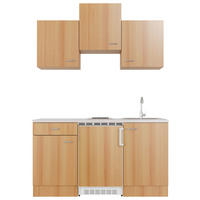 MINIKÜCHE 150 cm   in Buchefarben  - Edelstahlfarben/Beige, MODERN, Holzwerkstoff/Kunststoff (150cm) - FlexWell