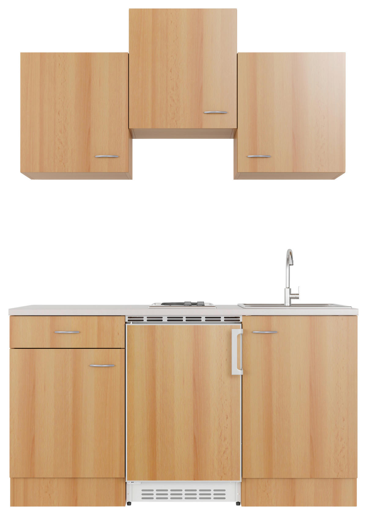 MINIKÜCHE 150 cm   in Buchefarben  - Edelstahlfarben/Beige, MODERN, Holzwerkstoff/Kunststoff (150cm) - FlexWell