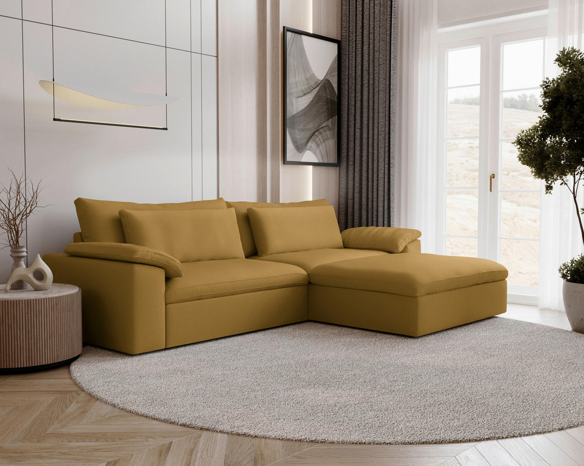 ECKSOFA  Webstoff Currygelb  - Currygelb/Schwarz, Modern, Kunststoff/Textil (306/198cm) - Carryhome