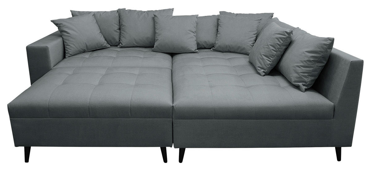 Ecksofa inkl. Hocker Dunkelgrau Mikrofaser  - Dunkelgrau/Schwarz, Design, Holz/Textil (247/174cm) - MID.YOU