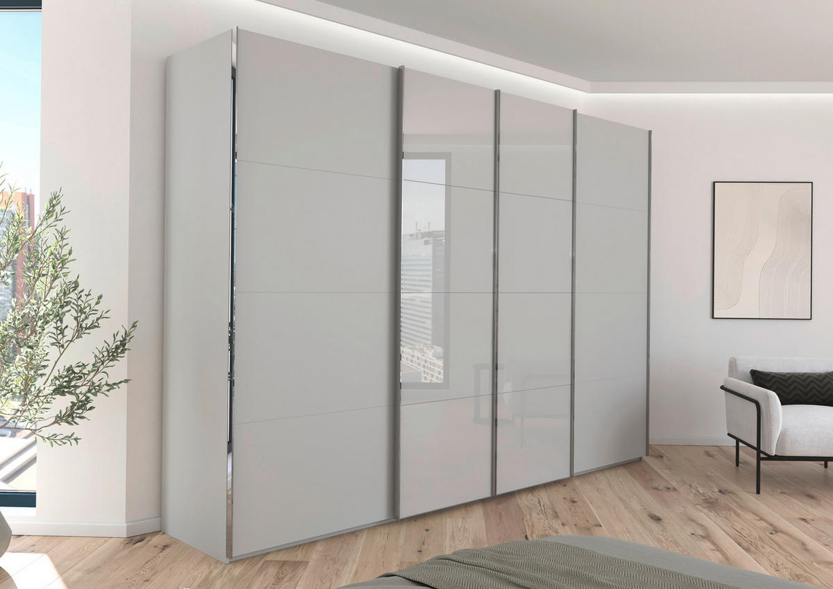 SCHWEBETÜRENSCHRANK 316/235/68 cm 4-türig Grau  - Chromfarben/Grau, KONVENTIONELL, Glas/Holzwerkstoff (316/235/68cm) - Novel