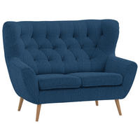 2-SITZER-SOFA Cord Blau  - Blau/Eichefarben, Design, Holz/Textil (137/101/95cm) - Stylife