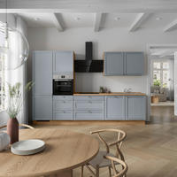 KÜCHENBLOCK Frame 330 cm  in Eichefarben, Blaugrau  - Edelstahlfarben/Eichefarben, MODERN, Holzwerkstoff/Metall (330cm) - Nobilia
