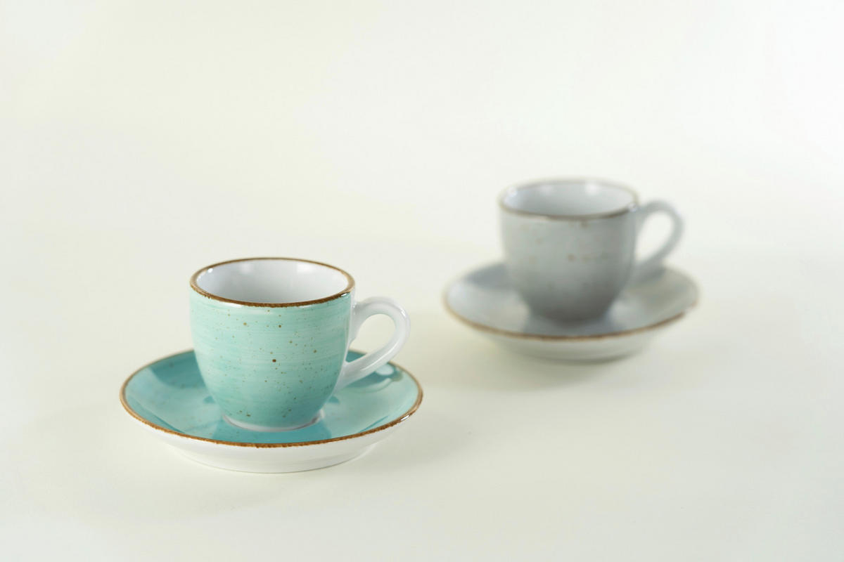 TASSENSET Vintage Nature Aqua 8-teilig  - Türkis/Weiß, Basics, Keramik - Creatable