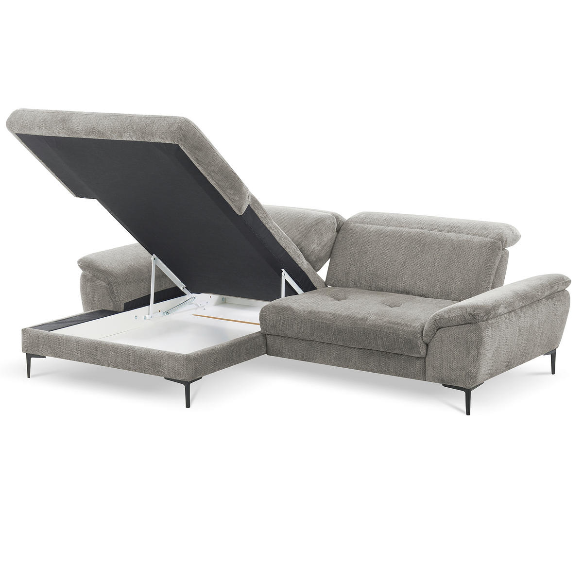ECKSOFA  Webstoff Greige  - Greige/Schwarz, Design, Textil/Metall (195/268cm) - Livetastic