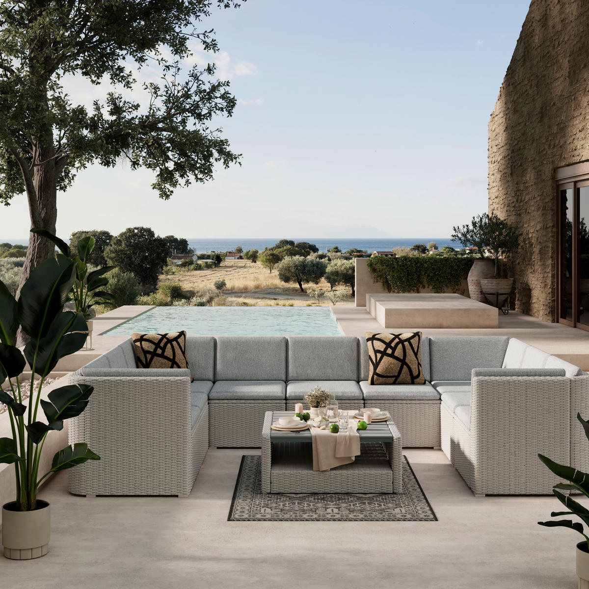 LOUNGEGARNITUR   225/78/347 cm Stahl  - Seidengrau/Grau, KONVENTIONELL, Metall (225/78/347cm) - Ambia Garden