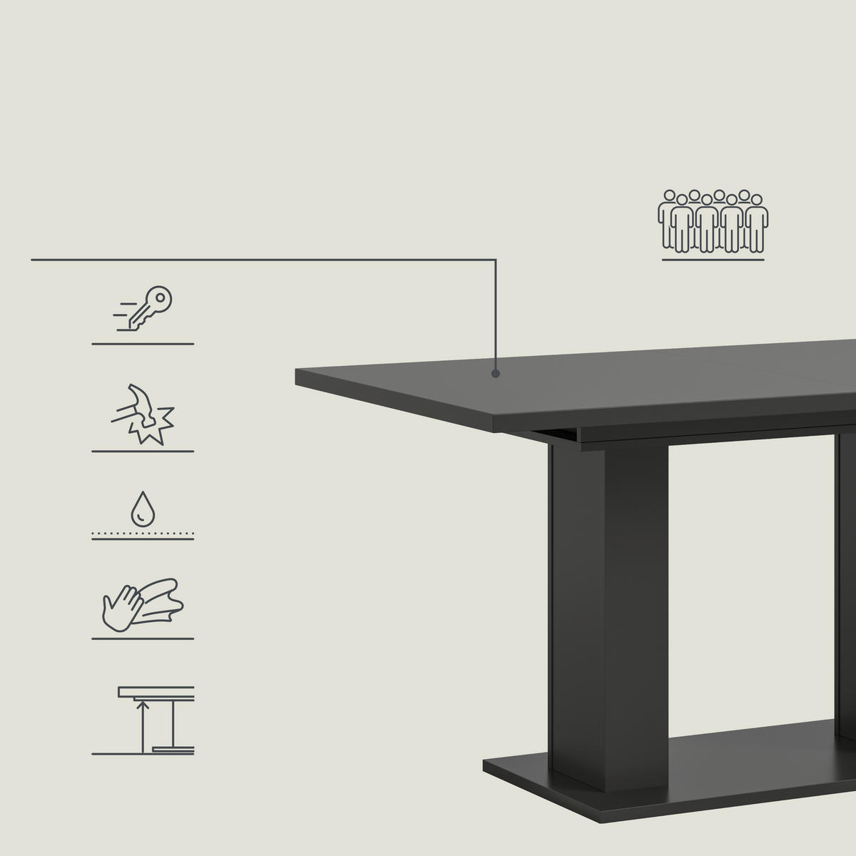 ESSTISCH in Holzwerkstoff 150-190/90/76 cm  - Grau, KONVENTIONELL, Holzwerkstoff (150-190/90/76cm) - MID.YOU