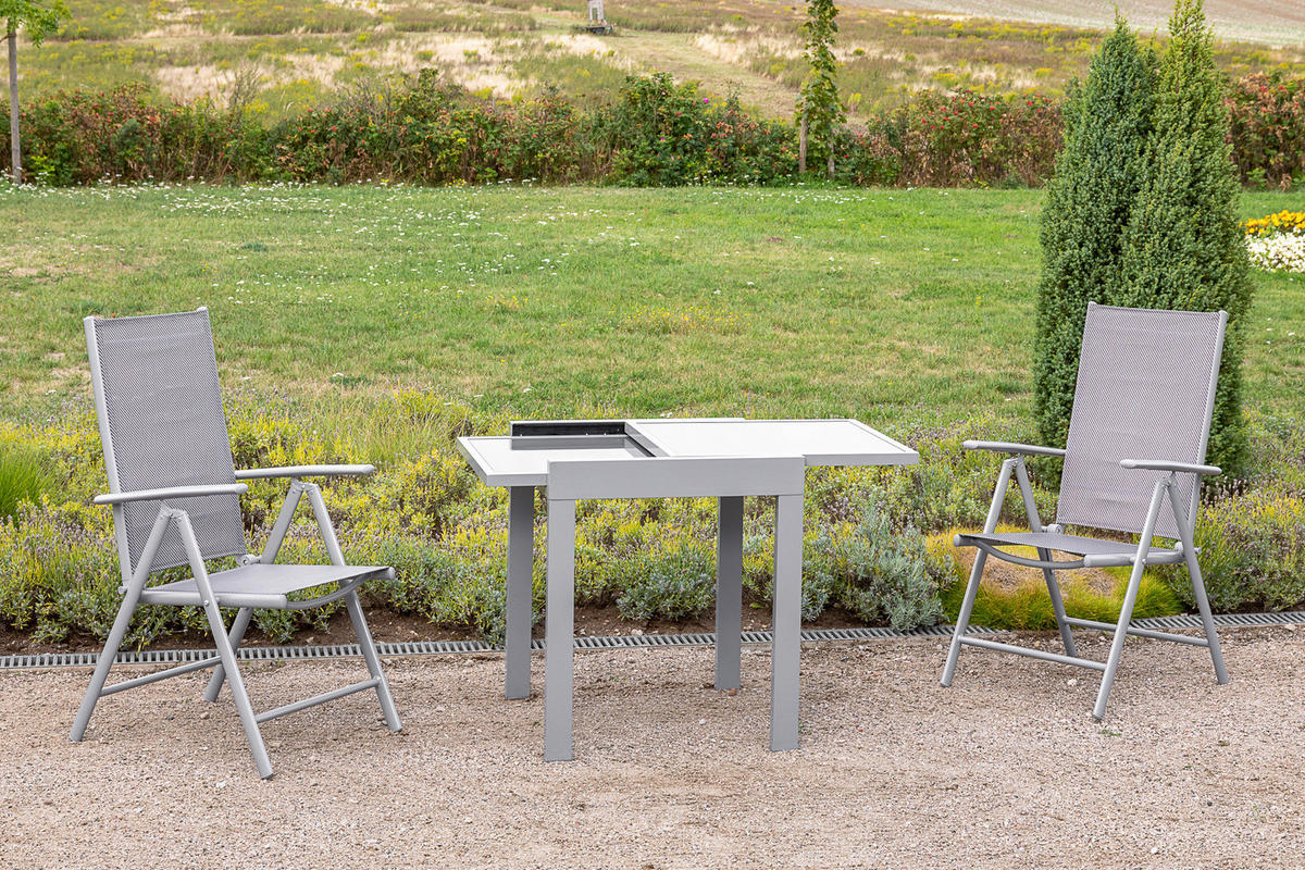 GARTENSET 3-teilig Aluminium  - Silberfarben/Braun, MODERN, Kunststoff/Metall - Gardenson