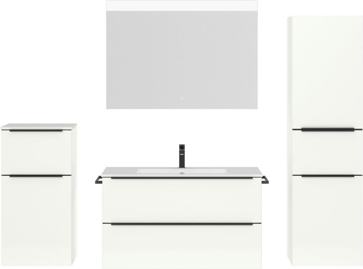 BADEZIMMER 5-teilig  in 191 cm  - Weiß Hochglanz/Schwarz, MODERN, Glas/Holzwerkstoff (191cm) - Nobilia
