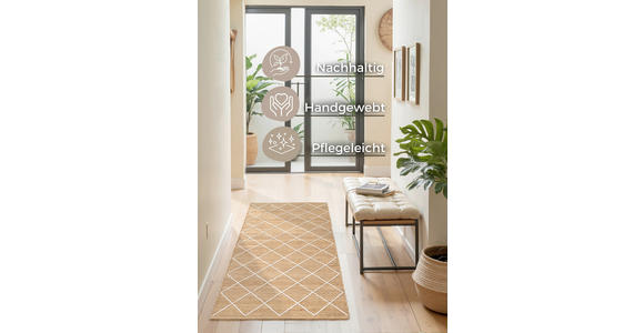LÄUFER 80/200 cm Kunu Weiß, Sandfarben - Sandfarben/Weiß, Basics, Textil (80/200cm) - Novel
