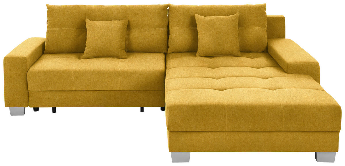 HÖRNSOFFA i flatväv currygul  - currygul/silver, Klassisk, trä/textil (273/192cm) - MID.YOU